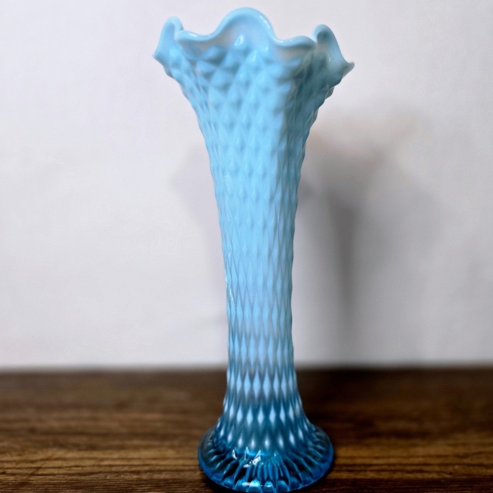Antique Northwood Aqua Opalescent Swung Vase Early 20thCentury‎ Art Glass